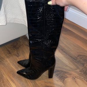 Steve Madden Black Patent Crocodile Print Knee High Boots Size 8.5 Women